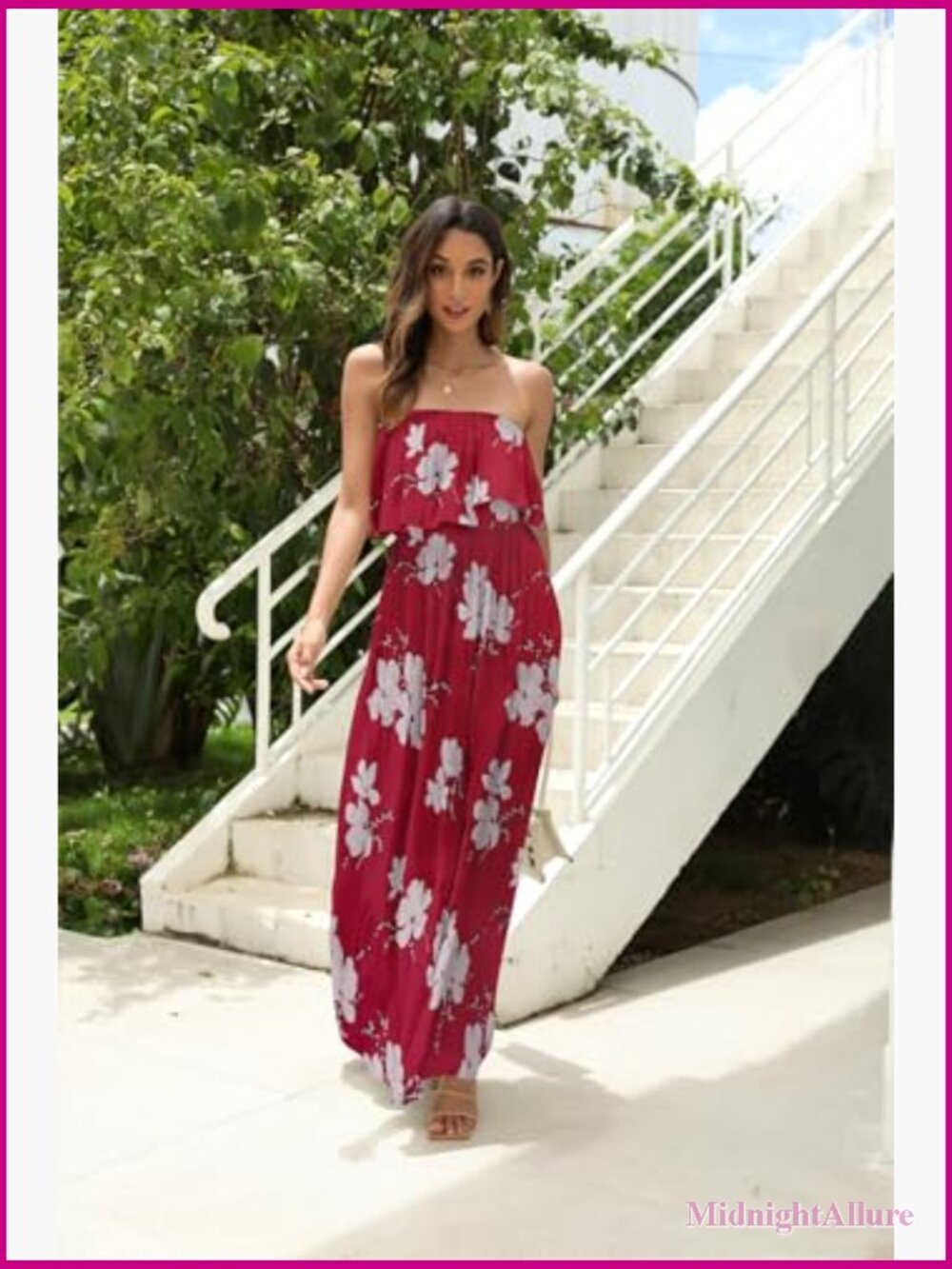 Off The Shoulder Maxi Dress Ruffle Strapless Boho Casual Long Dress - Picture 6 of 7